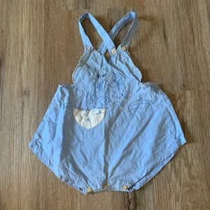 Vintage 1940s Madeira Hand Made Blue Embroidered Bunny Sunsuit Romper 1YR